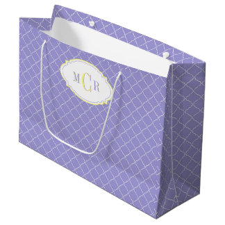 Sacola Para Presentes Grande Elegante Azul Francês Padrão Damasco Monograma