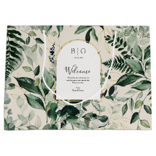 Sacola Para Presentes Grande Elegante Beige watercolor Greenery, bem-vindo ao c
