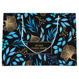 Sacola Para Presentes Grande Elegante Black Dourado Ginkgo Floral Business