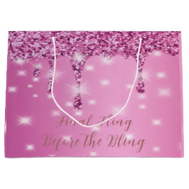 Sacola Para Presentes Grande Elegante Brilho Rosa Quente com Gotejamento de Noi