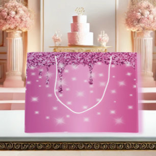 Sacola Para Presentes Grande Elegante Brilho Rosa Quente Gotejante