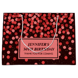 Sacola Para Presentes Grande Elegante Confetes Preto e Vermelho Aniversário
