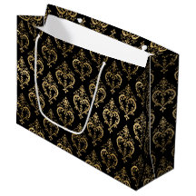 Elegante Corações Preto e Dourado Damask do Dia do