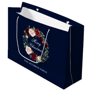 Sacola Para Presentes Grande Elegante Coroa Floral de Aquarela Feliz Natal