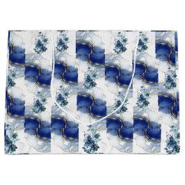 Sacola Para Presentes Grande Elegante Design Abstrato de Mármore Azul de Luxo