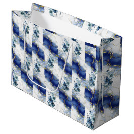 Sacola Para Presentes Grande Elegante Design Abstrato de Mármore Azul de Luxo
