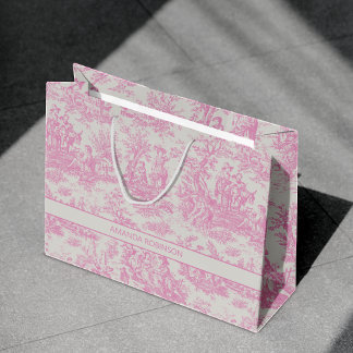 Sacola Para Presentes Grande Elegante Design Vintage Rosa Toile De Jouy para Be