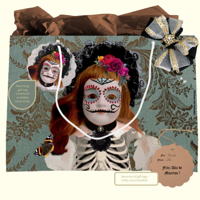 Sacola Para Presentes Grande Elegante Día de Muertos Gift Bag (Create a gift that's elegantly put together by pairing our gift bag with matching ornament tags.)