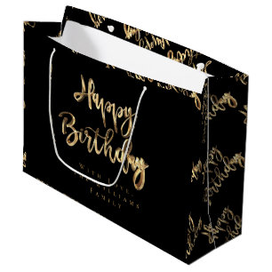 Sacola Para Presentes Grande Elegante, Dourado, Aniversário Negro