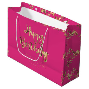 Sacola Para Presentes Grande Elegante, Dourado, parabéns, rosa