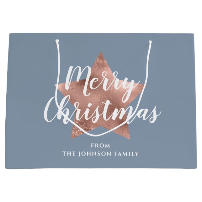 Sacola Para Presentes Grande Elegante Estrela Azul Feliz Natal (Frente)