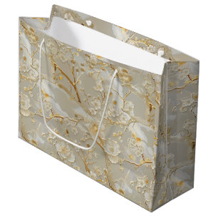 Sacola Para Presentes Grande Elegante floral creme dourado