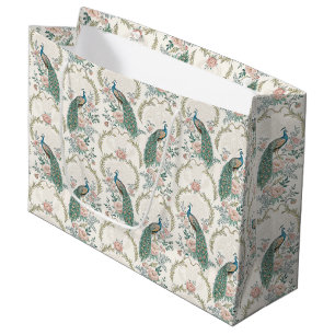 Sacola Para Presentes Grande Elegante Floral de Pavão Vintage (2)