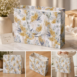 Sacola Para Presentes Grande Elegante Floral Lavanda & Pampas em Aquarela