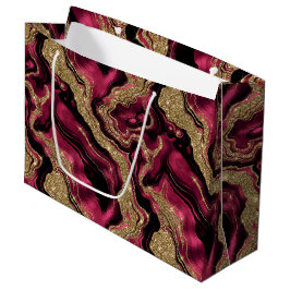 Sacola Para Presentes Grande Elegante Glitter de Ágata Vermelho e Dourado de An