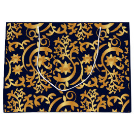 Sacola Para Presentes Grande Elegante ouro e azul marinho escuro