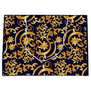 Sacola Para Presentes Grande Elegante ouro e azul marinho escuro