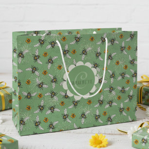 Sacola Para Presentes Grande Elegante padrão de abelha e flor de margarida em s
