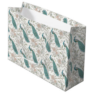 Sacola Para Presentes Grande Elegante Pavão Floral Vintage (4)