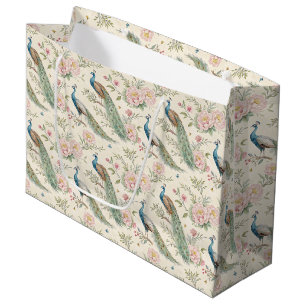 Sacola Para Presentes Grande Elegante Pavão Floral Vintage (7)