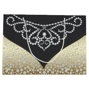 Sacola Para Presentes Grande Elegante Preto Dourado Diamante Feminino