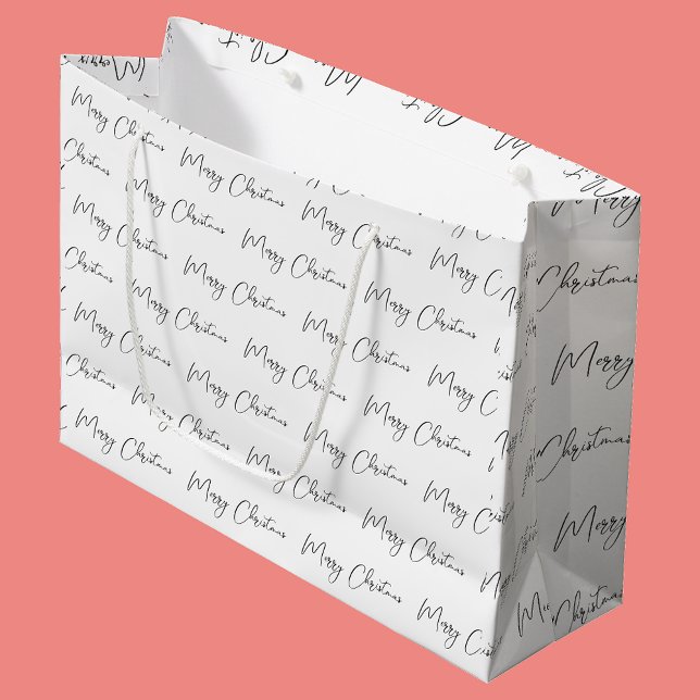 Sacola Para Presentes Grande Elegante Preto e Branco Natal Alegre  (Criador carregado)