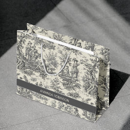 Sacola Para Presentes Grande elegante, preto e branco, toile de jouy