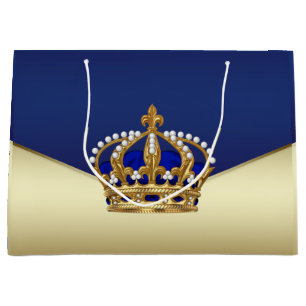 Sacola Para Presentes Grande Elegante Príncipe Azul Dourado