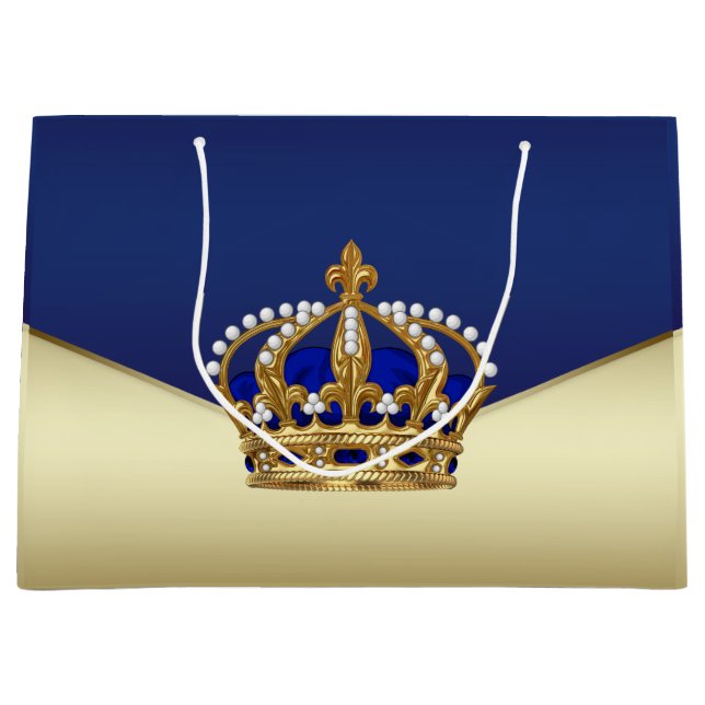 Sacola Para Presentes Grande Elegante Príncipe Azul Dourado (Frente)