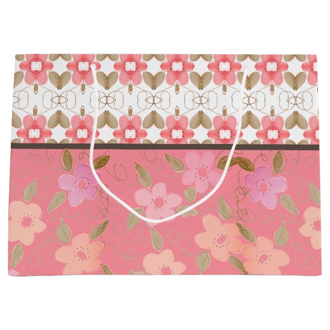 Sacola Para Presentes Grande Elegante Rosa E Pêssego (Frente)