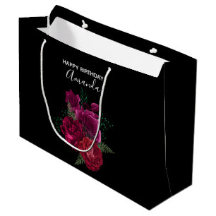 Sacola Para Presentes Grande Elegante Rosa Floral Buquê Magenta Aniversário