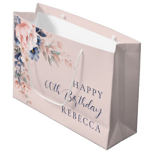 Sacola Para Presentes Grande Elegante Script Floral 60º Aniversário Personaliza