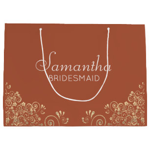Sacola Para Presentes Grande Elegante Terracotta Dourada Bridesmaid Personaliza