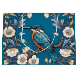 Sacola Para Presentes Grande Elegante Turquoise Kingfisher Floral