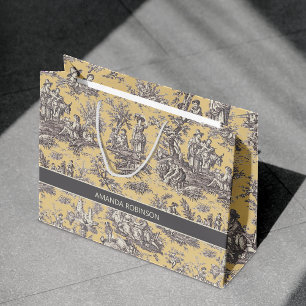 Sacola Para Presentes Grande Elegante vintage, Torre de Jouy amarelo preto