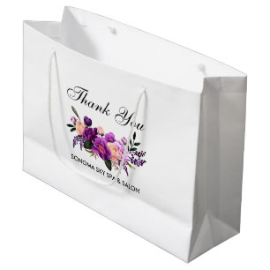 Sacola Para Presentes Grande Elegante Watercolor Purple Violet Floral Obrigado