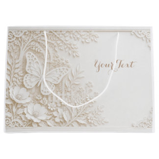 Sacola Para Presentes Grande Eleganter Papercut Schmetterling mit Blumenrahmen