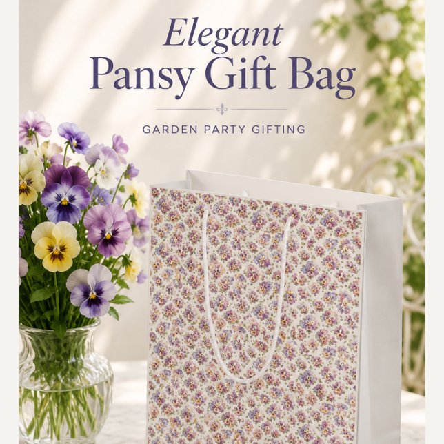 Sacola Para Presentes Grande Elegantes Flores Botânicas Amor-Perfeito (Elegant pansy floral gift bag with fresh pansies, garden party gift idea for birthdays and showers.)
