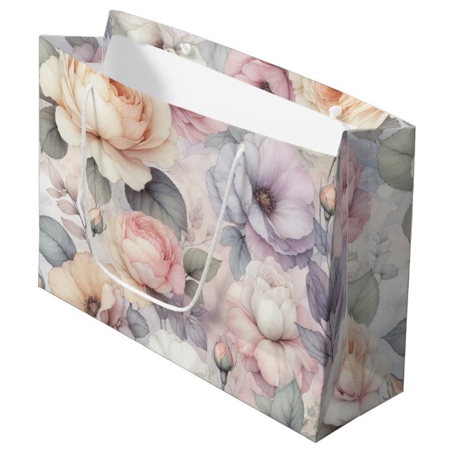 Sacola Para Presentes Grande Elegantes Flores de Rosa (Frente inclinada)