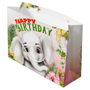Sacola Para Presentes Grande Elephant Jungle Safari Birthday