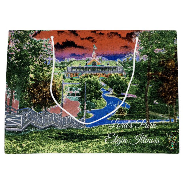 SACOLA PARA PRESENTES GRANDE ELGIN ILLINOIS LORDS PARK PAVILION VISÃO DE ARTE D (Frente)