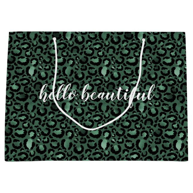 Sacola Para Presentes Grande Emerald Green Leopard Imprima citação personalizad (Frente)