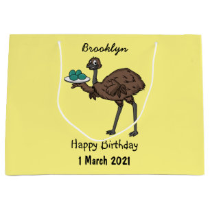 Sacola Para Presentes Grande Emu com ilustração de desenho animado de ovos