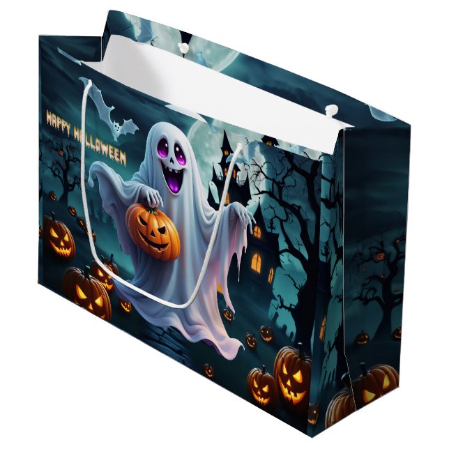 Sacola Para Presentes Grande Encantando a design de Halloween. (Frente inclinada)