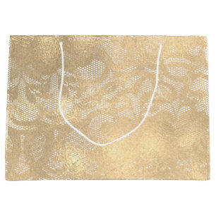 Sacola Para Presentes Grande Encanto nupcial floral Dourado do falso do Sepia