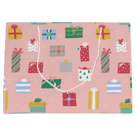 Sacola Para Presentes Grande Encapsulamento de Natal de Férias Rosa Bonito Pres