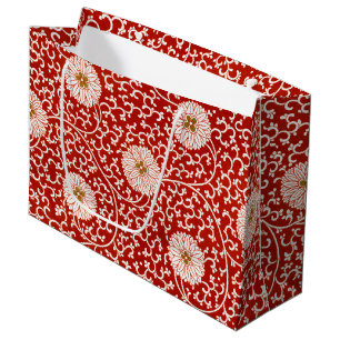 Sacola Para Presentes Grande Enfeite Chinês Owen Jones Floral Vermelho Branco