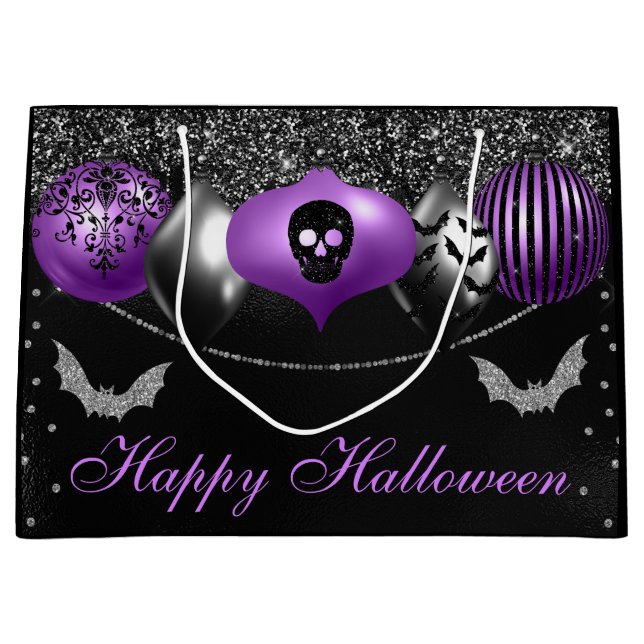 Sacola Para Presentes Grande Enfeites Assustadores Roxo e Preto para Halloween (Frente)