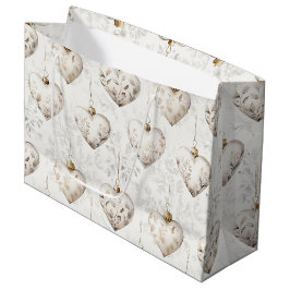 Sacola Para Presentes Grande Enfeites Coração Cinza Creme Chic Casamento
