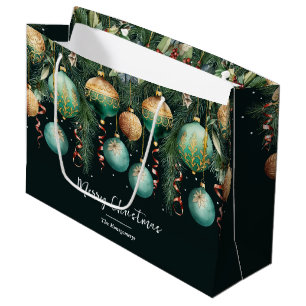 Sacola Para Presentes Grande Enfeites de Natal de árvore de Natal dourados e ve